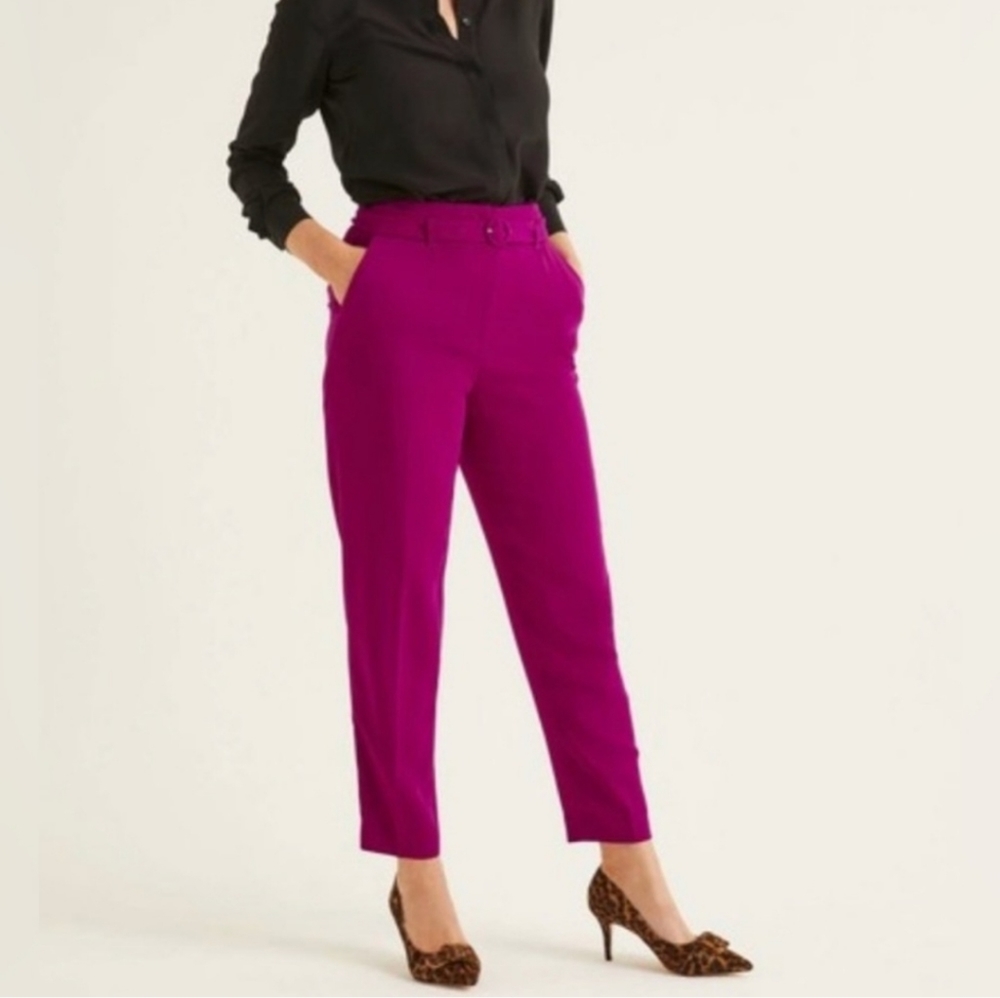 Boden Christina Belted Taper Leg Trousers in Berry